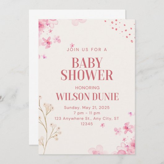 Roos Bloemen Schattige Baby shower Uitnodiging (Voorkant / Achterkant)