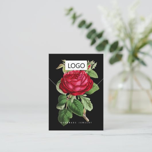 Roos Bloemen Sieraden Oorbellen Ketting Display Ka Visitekaartje (Staand voorkant)