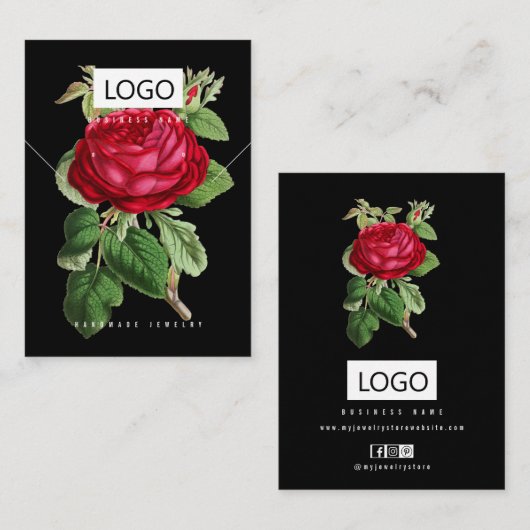 Roos Bloemen Sieraden Oorbellen Ketting Display Ka Visitekaartje (Voorkant / Achterkant)
