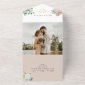 Roos Bloemen Stoffig Roze Bruiloft All In One Uitnodiging (Buitenkant)