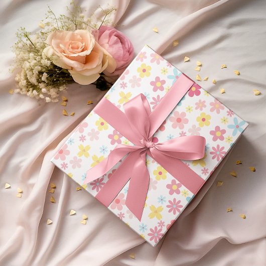 Roos Bloemen Verjaardag Baby shower Pastel Schatti Inpakpapier Vel
