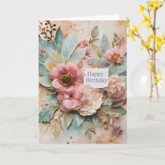 Roos Bloemen Verjaardag Kaart (Gele Bloem)