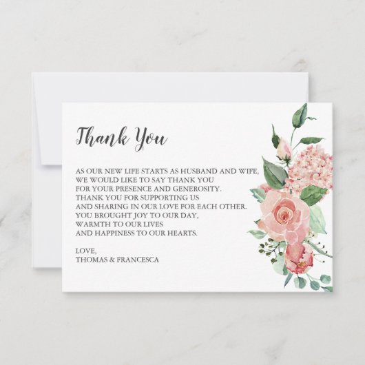 Roos Bloemen Waterverf Bruiloft Dank u kaart (Voorkant)