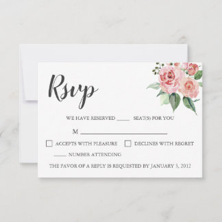 Roos Bloemen Waterverf Bruiloft RSVP Kaart