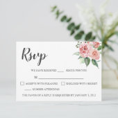 Roos Bloemen Waterverf Bruiloft RSVP Kaart (Staand voorkant)