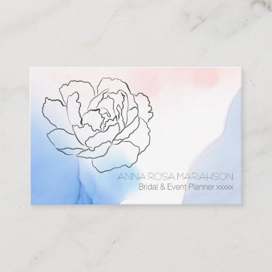 *~* Roos Bloemen Zachte Pastel Roze Blauw Waterver Visitekaartje (Voorkant)