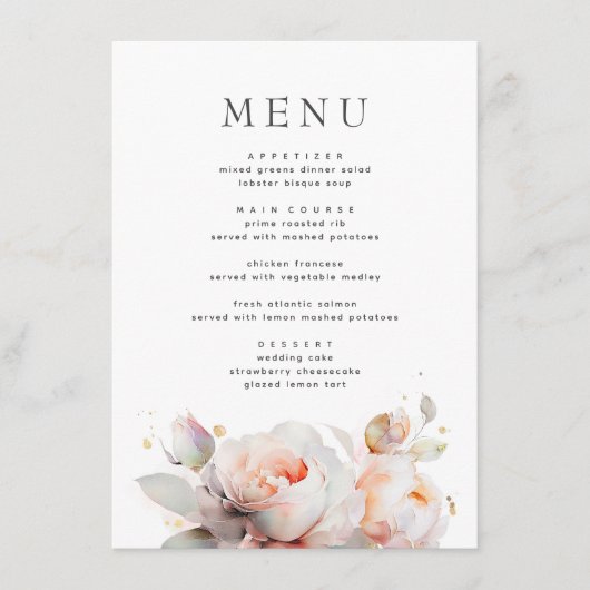 Roos Bloemen Zomer Boho Botanische Bruiloft Menu (Voorkant)