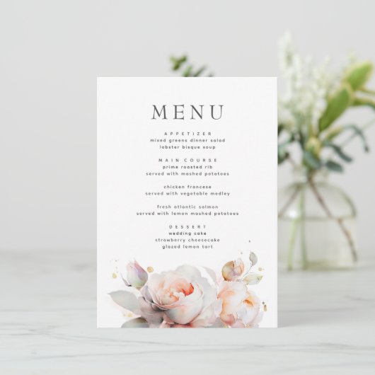 Roos Bloemen Zomer Boho Botanische Bruiloft Menu (Staand voorkant)
