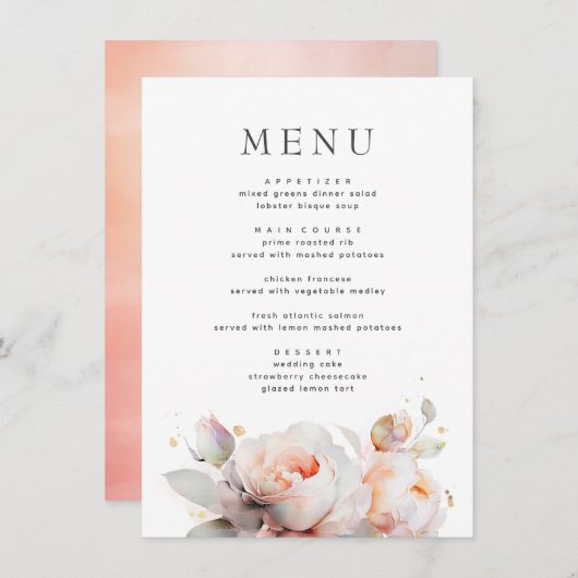 Roos Bloemen Zomer Boho Botanische Bruiloft Menu (Voorkant / Achterkant)