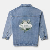 Roos Bloemenboeket Mrs Monogram Naam Kalligrafie Denim Jacket (Achterkant)