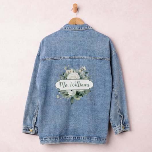 Roos Bloemenboeket Mrs Monogram Naam Kalligrafie Denim Jacket (Hangar)