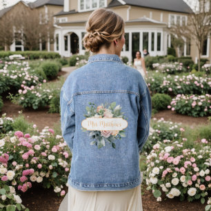 Roos Bloemenboeket Mrs Monogram Naam Kalligrafie Denim Jacket