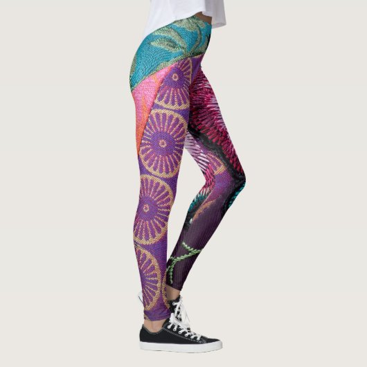 Roos bloemenboho paarse roze blauwgroen goud leggings (Rechts)