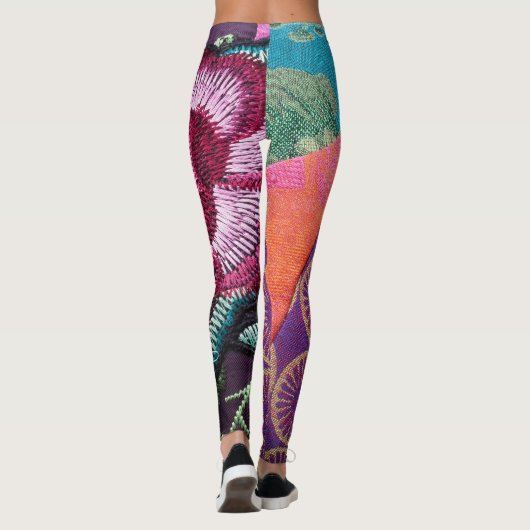 Roos bloemenboho paarse roze blauwgroen goud leggings (Achterkant)