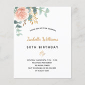 Roos bloemeneucalyptus budget verjaardagsuitnodigi (Voorkant)