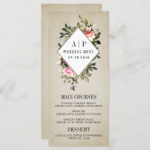  Roos Bloemengroen Bruiloft Menu Kaarten (Voorkant / Achterkant)