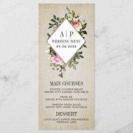  Roos Bloemengroen Bruiloft Menu Kaarten