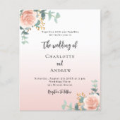 Roos bloemengroen budget bruiloft uitnodiging (Voorkant)