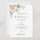 Roos bloemengroen roze QR details RSVP bruiloft Kaart (Voorkant)