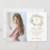 Roos Bloemenguirlande Bevestiging Foto Gouden Schr Bedankkaart (Voorkant)