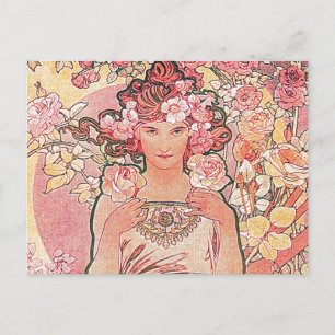 Roos Bloemenmeisje Art Nouveau Bridal Briefkaart