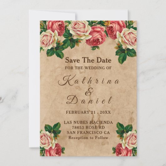 roos bloemenoud papier Save the Date Kaart (Voorkant)