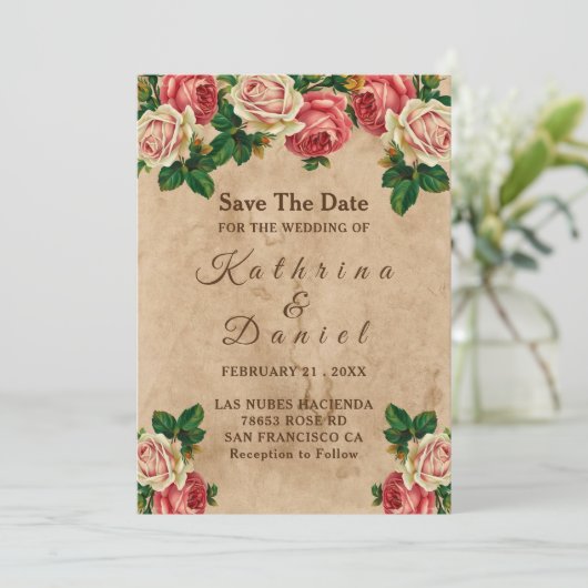 roos bloemenoud papier Save the Date Kaart (Staand voorkant)