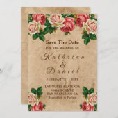 roos bloemenoud papier Save the Date Kaart (Voorkant / Achterkant)