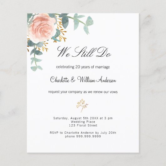 Roos bloemenroze budget gelofte verlenging bruilof (Voorkant)