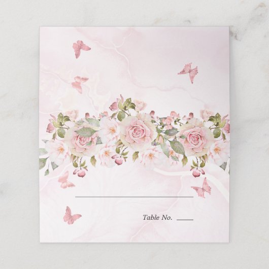 Roos Bloemenvlinders Bloemen | roze marmer Plaatskaartje (Buitenkant ongevouwen)