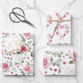 Roos Bloemhartjes Bruidsmeisje Feest Inpakpapier Vel