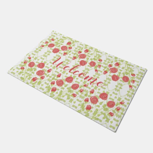 Roos bloemig decoratief deurmat (Schuin)