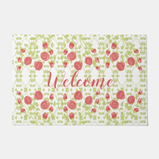 Roos bloemig decoratief deurmat (Voorkant)