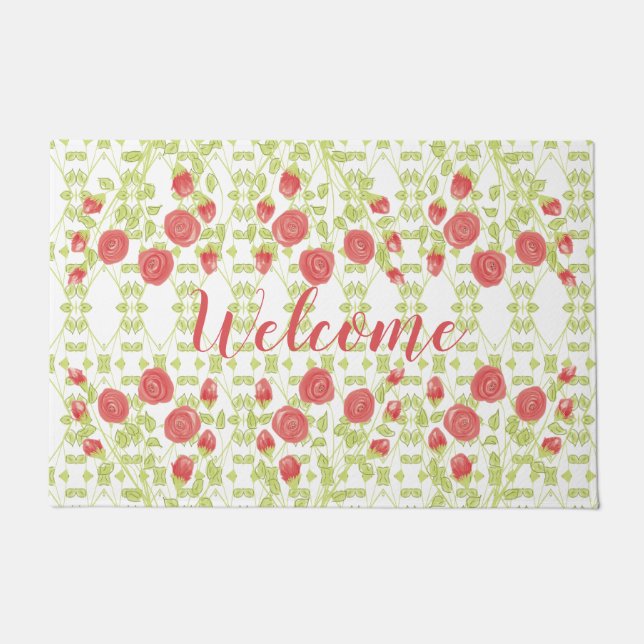 Roos bloemig decoratief deurmat (Voorkant)