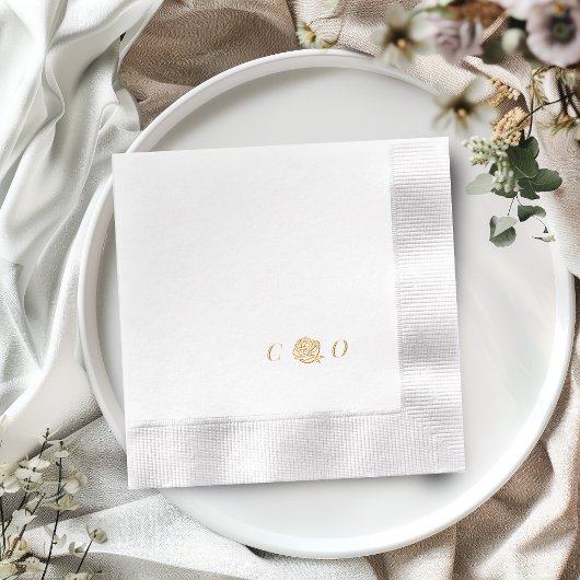 Roos bloemig monogram minimalistische bruiloft folie servetten