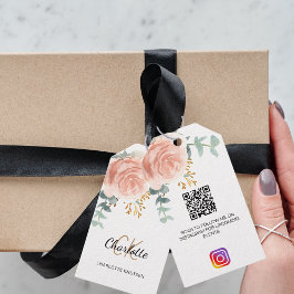 Roos bloemig monogram zakelijk QR Instagram label Cadeaulabel