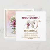 Roos Bloemige E 40e Verjaardagsfeestje Kaart (Voorkant / Achterkant)