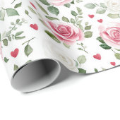 Roos Bloemige Harten Bruiloftsfeest Cadeaupapier (Rol Hoek)