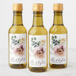 Roos Bloemige Trouw Mini Wijnfles Label Wijn Etiket