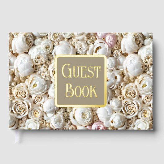 Roos bloemmotief gouden roze folie gastenboek (Voorkant)