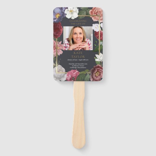 Roos Bloemrijke Rouwfoto Order Of Service Programm Handwaaier (Voorkant)