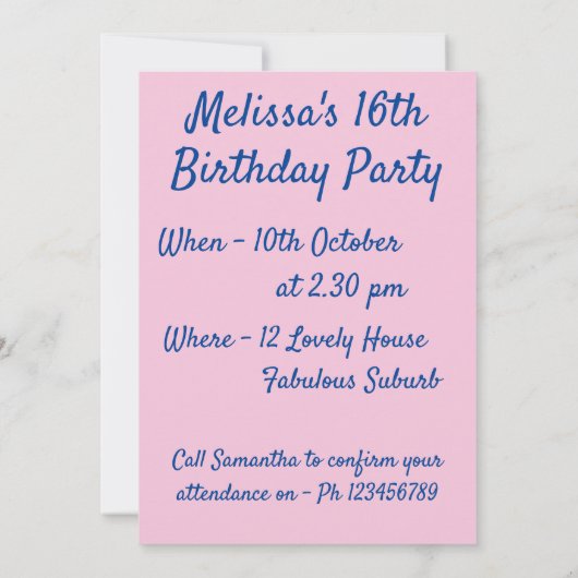 Roos Bloemroze uitnodiging voor kindermeisjes (Achterkant)