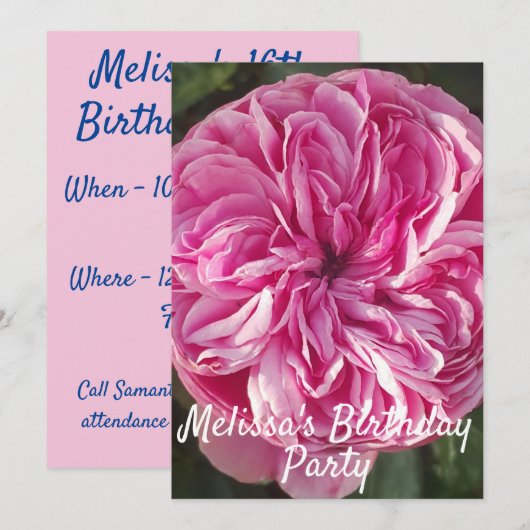 Roos Bloemroze uitnodiging voor kindermeisjes (Voorkant / Achterkant)