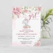 Roos Bloom Blush Roze Olifant Meisje Baby shower Kaart (Staand voorkant)