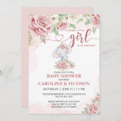 Roos Bloom Blush Roze Olifant Meisje Baby shower Kaart (Voorkant / Achterkant)