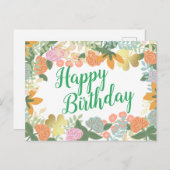 Roos Bloom Clover Happy Birthday Briefkaart (Voorkant / Achterkant)