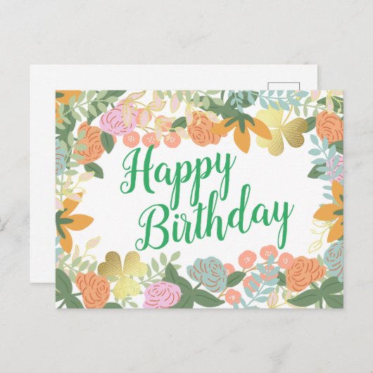 Roos Bloom Clover Happy Birthday Briefkaart (Voorkant / Achterkant)