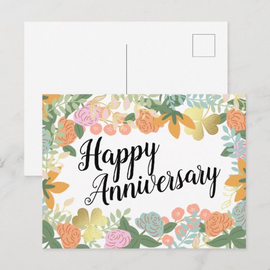 Roos Bloom Clover Happy Jubileum Briefkaart (Voorkant / Achterkant)