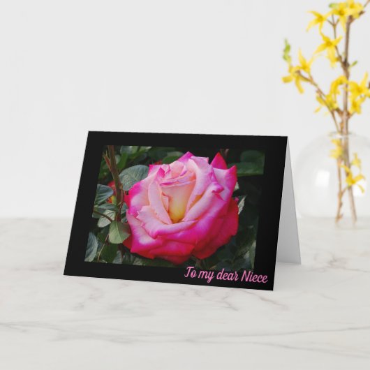 Roos Blossom / Rood en Wit / Nichtje Verjaardag Kaart (Gele Bloem)