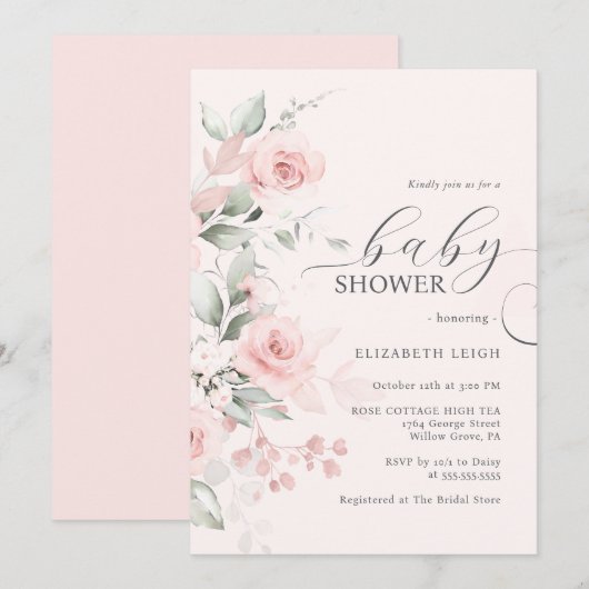 Roos Blozen Roze Baby Shower Kaart (Voorkant / Achterkant)
